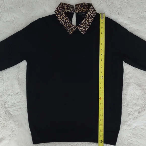 J Crew Black Sweater with Leopard Print Collar - Picture 11 of 17